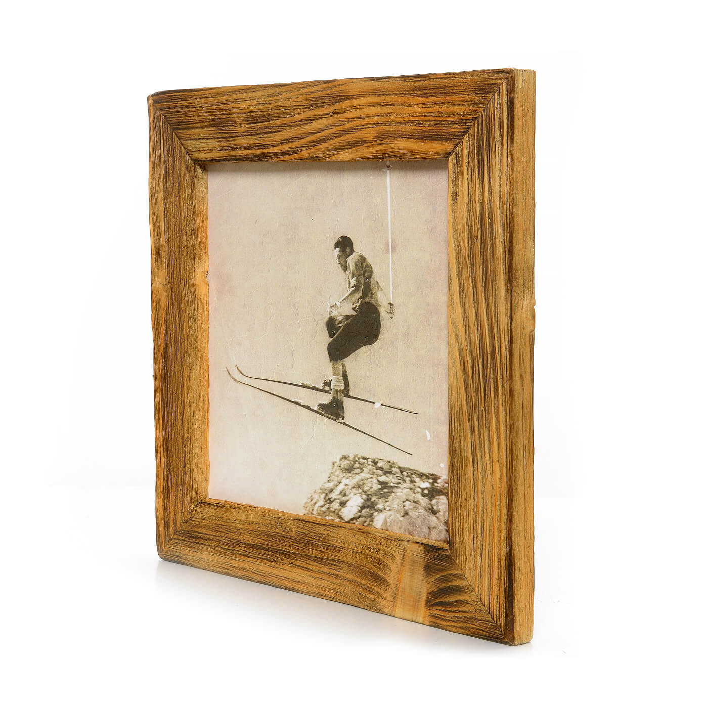 Historisches Bild "Skifahrer" aus den 60er Jahren im Holzrahmen Hochkönig