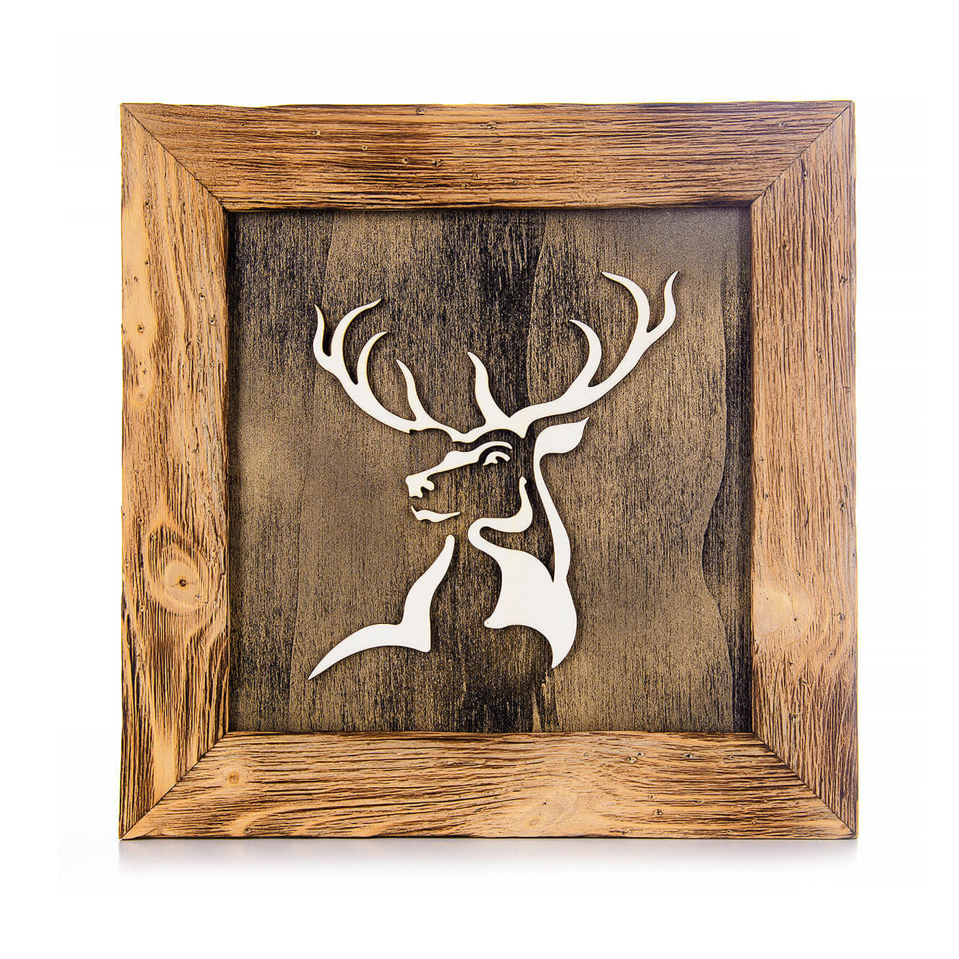 Hirschmotiv "gold/schwarz"lasergeschnitten 3D im Althozrahmen Hochkönig - Altholz Bilderrahmen - Lasergravur Geschenkideen