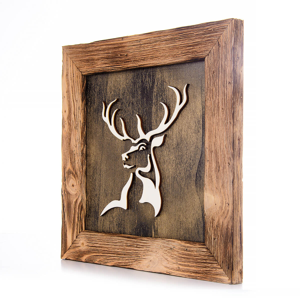 Hirschmotiv "gold/schwarz"lasergeschnitten 3D im Althozrahmen Hochkönig - Altholz Bilderrahmen - Lasergravur Geschenkideen