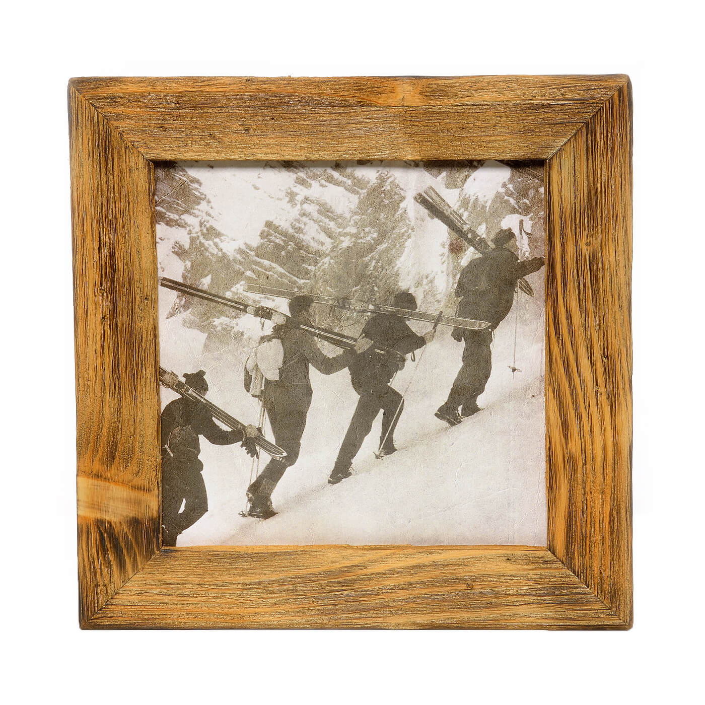 Historisches Bild "Tourengeher" aus den 60er Jahren im Holzrahmen Kitzsteinhorn