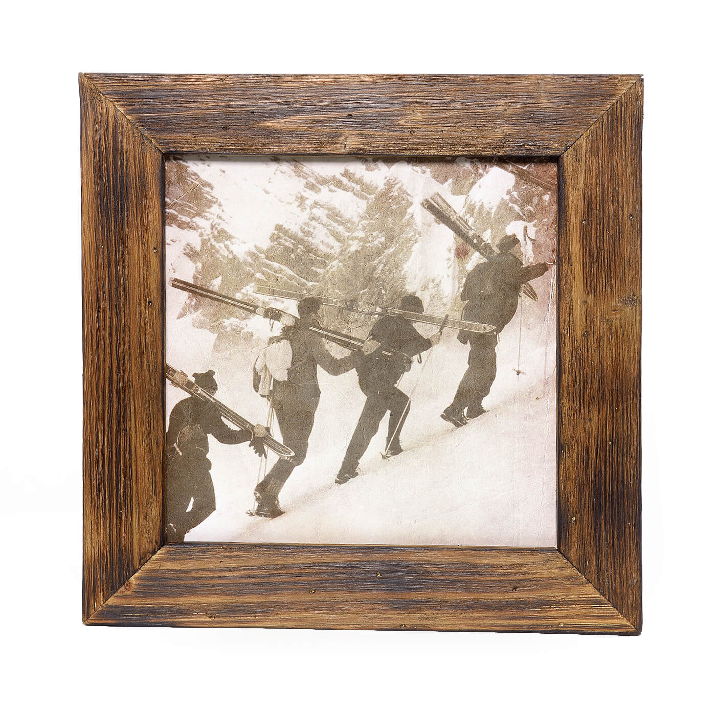 Historisches Bild "Tourengeher" aus den 60er Jahren im Holzrahmen Hochkönig