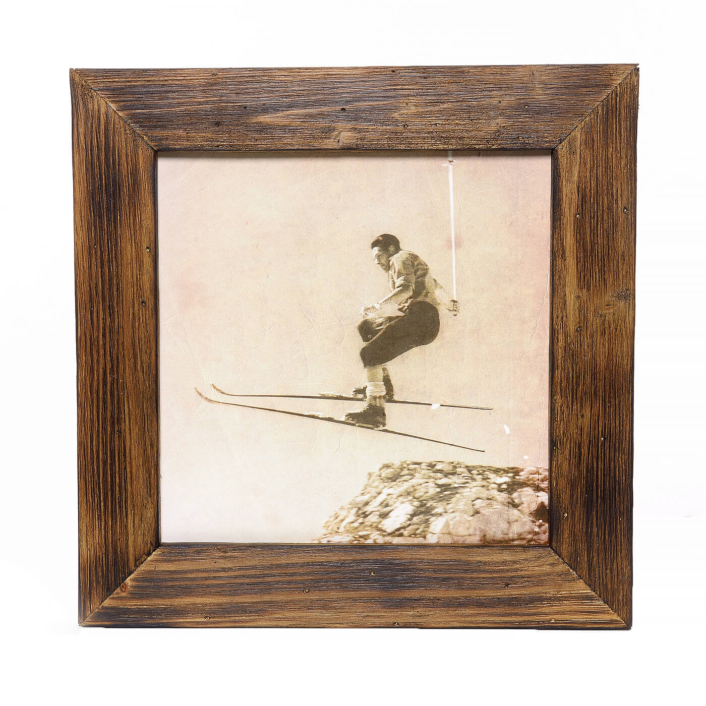 Historisches Bild "Skifahrer" aus den 60er Jahren im Holzrahmen Birnhorn