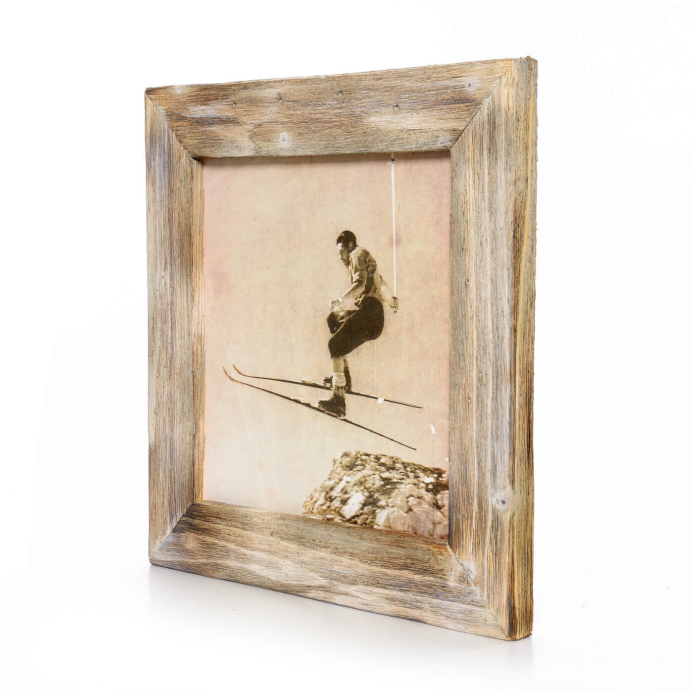 Historisches Bild "Skifahrer" aus den 60er Jahren im Holzrahmen Birnhorn