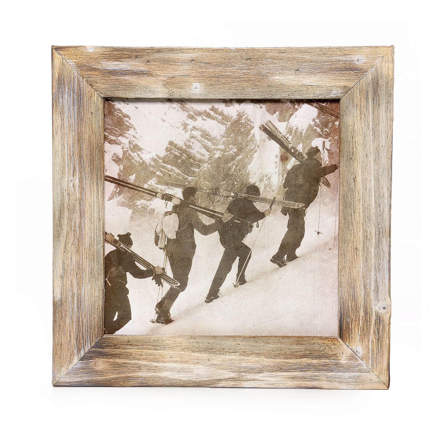 Historisches Bild "Tourengeher" aus den 60er Jahren im Holzrahmen Kitzsteinhorn