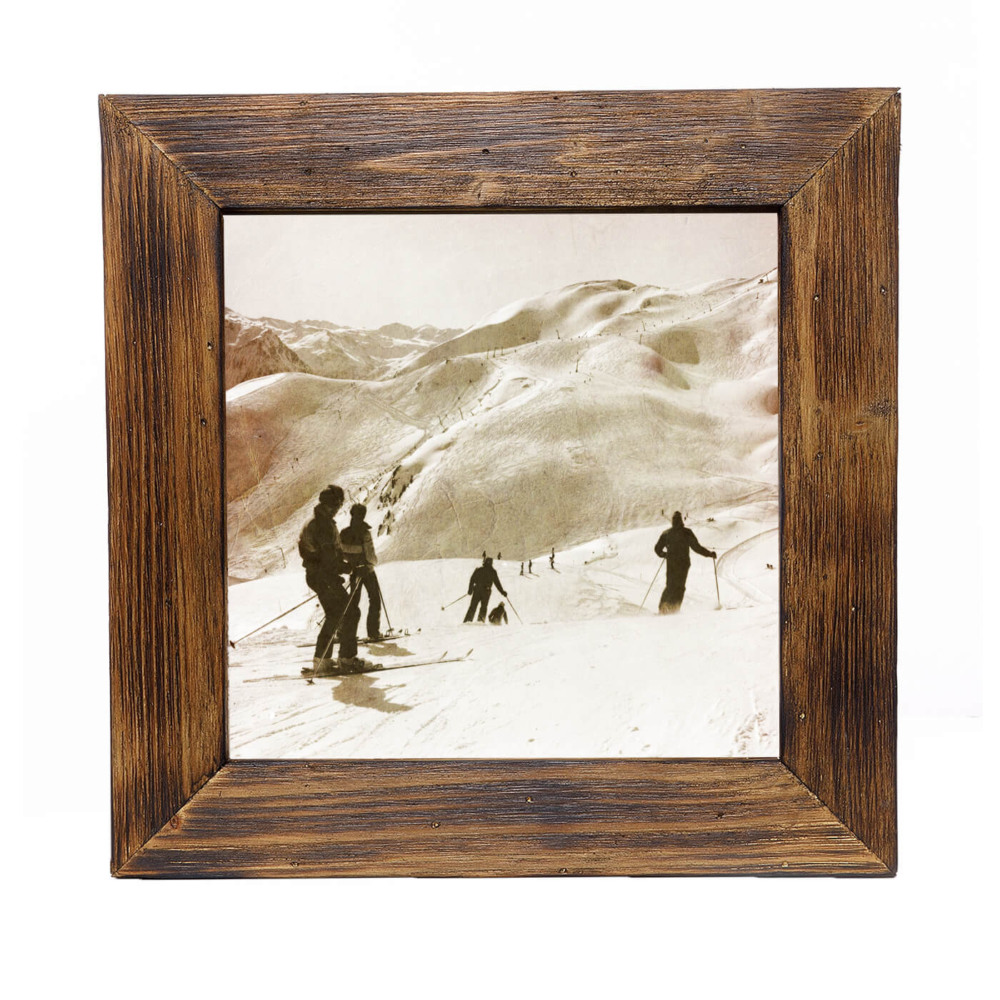 Historisches Bild "Skigebiet" aus den 60er Jahren im Holzrahmen Hochkönig