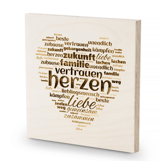 Holzbilder Herz mit Wörtern  Familie/ Liebe - Deko oder Geschenkidee 16x16cm - Altholz Bilderrahmen - Lasergravur Geschenkideen