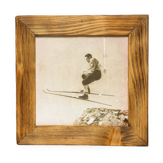 Historisches Bild "Skifahrer" aus den 60er Jahren im Holzrahmen Hochkönig