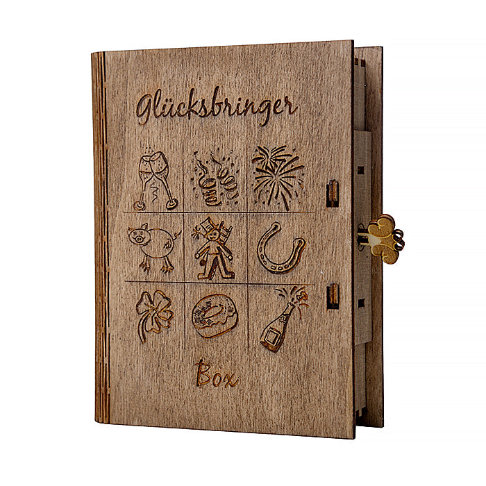 Glücksbringer Box mit Ornament - Altholz Bilderrahmen - Lasergravur Geschenkideen