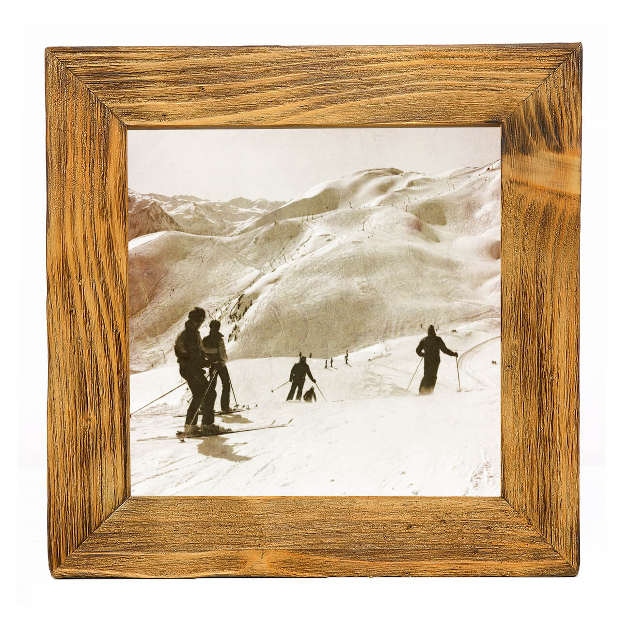 Historisches Bild "Skigebiet" aus den 60er Jahren im Holzrahmen Hochkönig