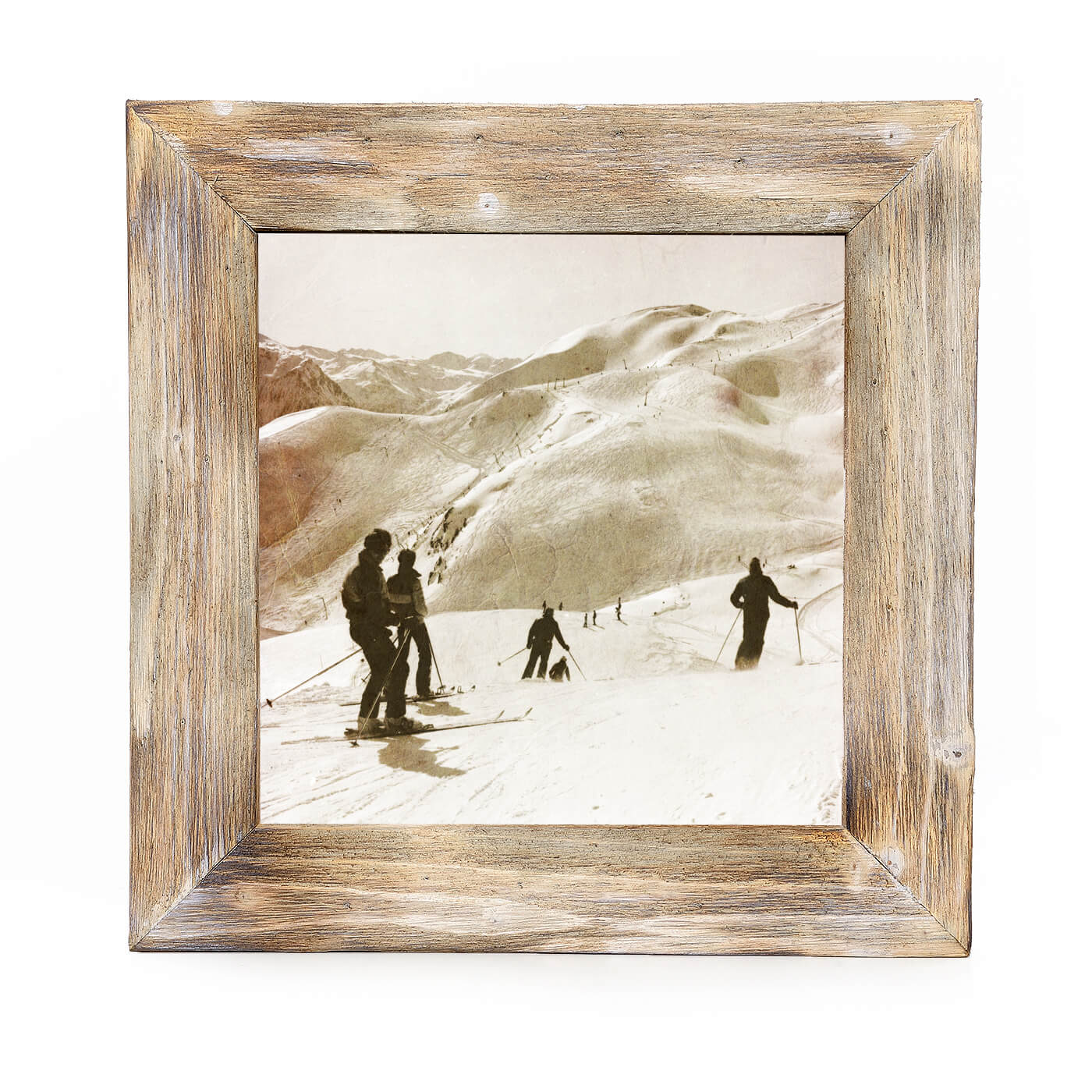 Historisches Bild "Skigebiet" aus den 60er Jahren im Holzrahmen Birnhorn